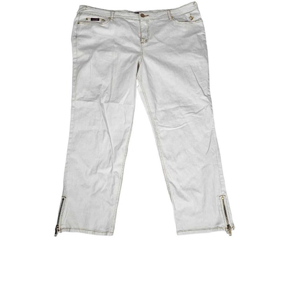 Baby Phat Stretch White Jeans Size 24 Plus Zipper Legs Denim